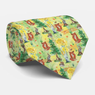 水彩ウッドランドウサギ,ハリネズミ,キツネ ネクタイ