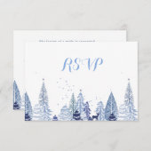 水彩ウッドランドスノーフレーク冬の結婚式RSVP 出欠カード (正面/裏面)