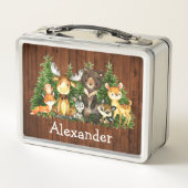 水彩ウッドランドフォレストアニマルズウッドプリント メタルランチボックス (裏面)