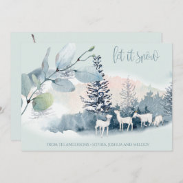 水彩ウッドランドマウンテンスノーヤギ 招待状