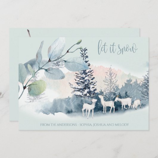 水彩ウッドランドマウンテンスノーヤギ 招待状 (正面/裏面)