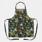水彩ウッドランドマッシュルームモスパターン名 エプロン (正面)