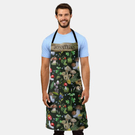 水彩ウッドランドマッシュルームモスパターン名 エプロン