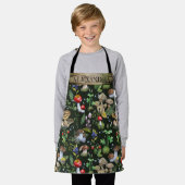 水彩ウッドランドマッシュルームモスパターン名Ap エプロン (着用した状態)