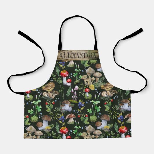 水彩ウッドランドマッシュルームモスパターン名Ap エプロン (正面)
