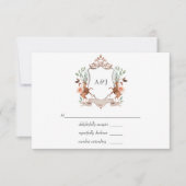 水彩ウッドランドローレルクレストモノグラム結婚ズ 出欠カード (正面)