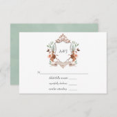 水彩ウッドランドローレルクレストモノグラム結婚ズ 出欠カード (正面/裏面)