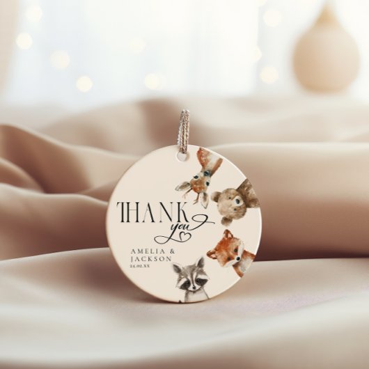 水彩ウッドランド動物ありがとう フェイバータグ