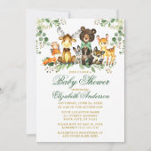 水彩ウッドランド動物の弓ベビーシャワー金ゴールド 招待状 (正面)