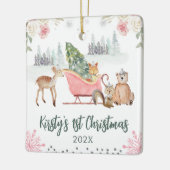 水彩ウッドランド動物フローラ1stクリスマス セラミックオーナメント (左)