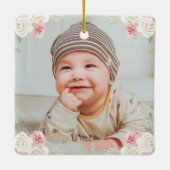 水彩ウッドランド動物フローラ1stクリスマス セラミックオーナメント (裏面)