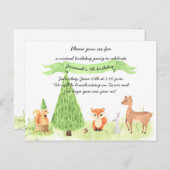 水彩ウッドランド動物仮想誕生日パーティー ポストカード (正面/裏面)