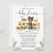 水彩ウッドランド動物緑のスクリプトシャワー 招待状 (正面)