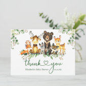 水彩ウッドランド動物赤ちゃんシャワーハート サンキューカード (スタンド正面)