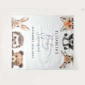 水彩ウッドランド動物赤ちゃんシャワー写真支柱 タペストリー (正面(横))