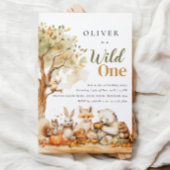 水彩ウッドランド動物1st誕生日 招待状