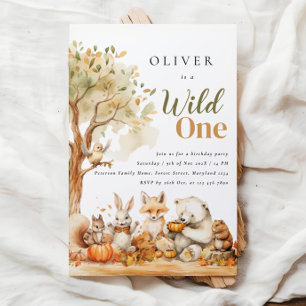 水彩ウッドランド動物1st誕生日 招待状