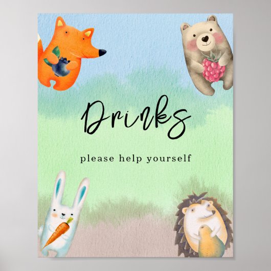 水彩ウッドランド動物 – ドリンク ポスター (正面)