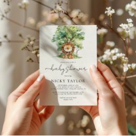 水彩ウッドランド雪獅子赤ちゃんシャワー 招待状