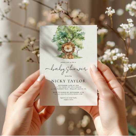 水彩ウッドランド雪獅子赤ちゃんシャワー 招待状