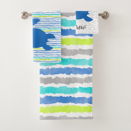 水彩ウミガメしぼりストライプ座標 バスタオルセット (インサイチュ)