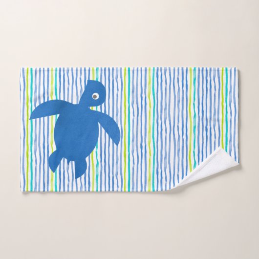 水彩ウミガメしぼりストライプ座標 バスタオルセット (ハンドタオル)