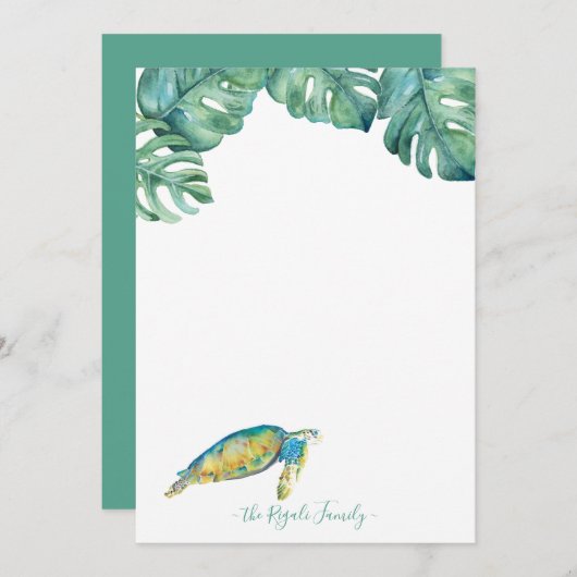 水彩ウミガメ文パーソナライズされた房具 ノートカード (正面/裏面)