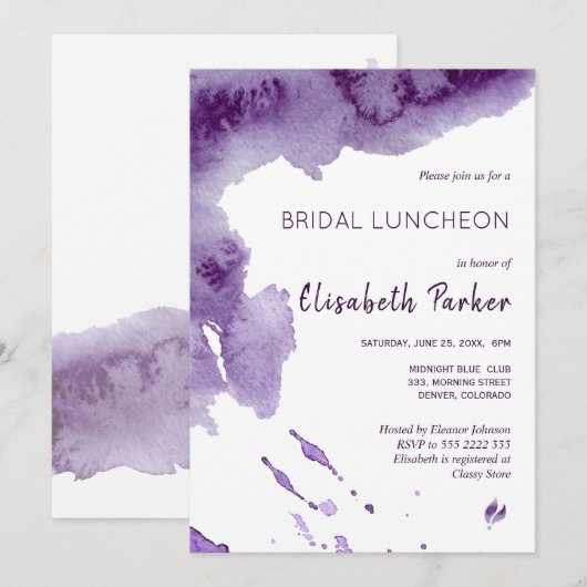水彩ウルトラバイオレットインディゴ ブライダルランチョン 招待状 (正面/裏面)