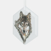水彩ウルフウルフワイルドライフアニマル自然アート ガラスオーナメント (正面左)