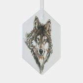 水彩ウルフウルフワイルドライフアニマル自然アート ガラスオーナメント (正面右)