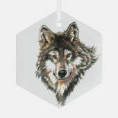 水彩ウルフウルフワイルドライフアニマル自然アート ガラスオーナメント (裏面)
