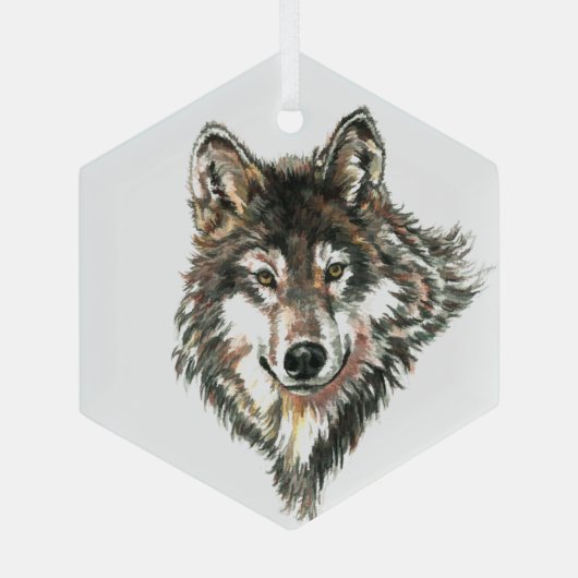 水彩ウルフウルフワイルドライフアニマル自然アート ガラスオーナメント (裏面)