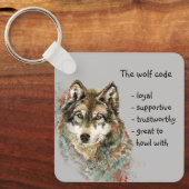 水彩ウルフコード引用文オオカミ名前をカスタムする キーホルダー (正面)