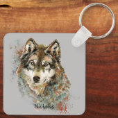 水彩ウルフコード引用文オオカミ名前をカスタムする キーホルダー (裏面)