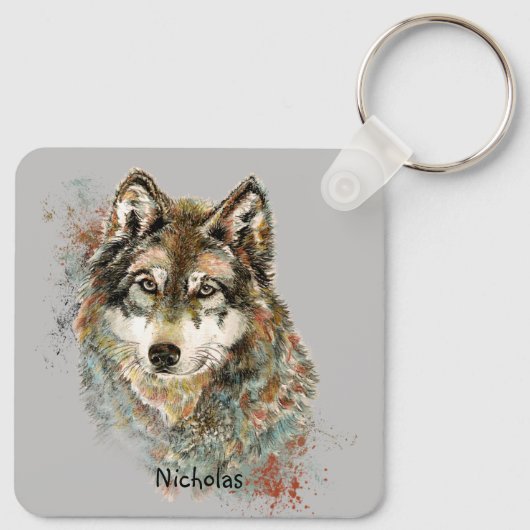 水彩ウルフコード引用文オオカミ名前をカスタムする キーホルダー (裏面)