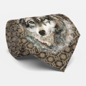 水彩ウルフヘッドグレーブラックブラウン ネクタイ (ロール)