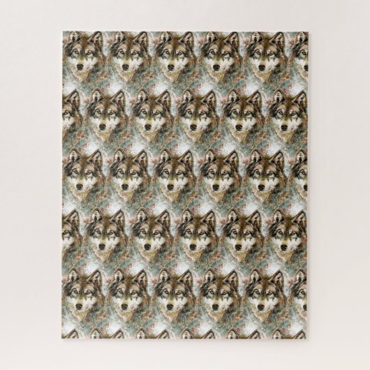 水彩ウルフヘッドグレー白黒色 ジグソーパズル (縦)