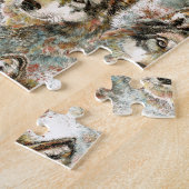 水彩ウルフヘッドグレー白黒色 ジグソーパズル (側面)