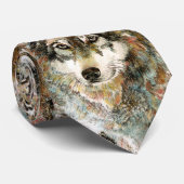 水彩ウルフヘッドグレー白黒色 ネクタイ (ロール)