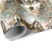 水彩ウルフヘッドグレー白黒色 ラッピングペーパー (ロールコーナー)