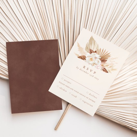 水彩エキゾチックなテラコッタフラワー&パンパスグラス 出欠カード