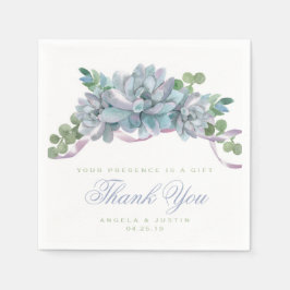 水彩エチェベリアと紫リボン スタンダードカクテルナプキン