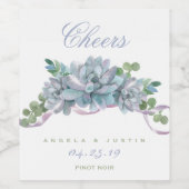 水彩エチェベリアと紫リボン ワインラベル (シングルラベル)