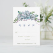 水彩エチェベリアと紫リボンRSVP 出欠カード (スタンド正面)