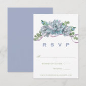 水彩エチェベリアと紫リボンRSVP 出欠カード (正面/裏面)