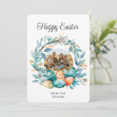 水彩エッグリースハッピーイースターファミリーフォト シーズンカード (スタンド正面)