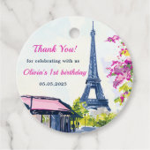 水彩エッフェルタワーパリ1st誕生日パーティー フェイバータグ (正面)