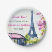 水彩エッフェルタワーパリ1st誕生日パーティー ペーパープレート (正面)