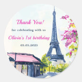 水彩エッフェルタワーパリ1st誕生日パーティー ラウンドシール (正面)