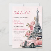 水彩エッフェルタワーパリ1st誕生日パーティー 招待状 (正面)